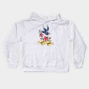 Love Tattoo with Swallow and Branch of Rose Kids Hoodie